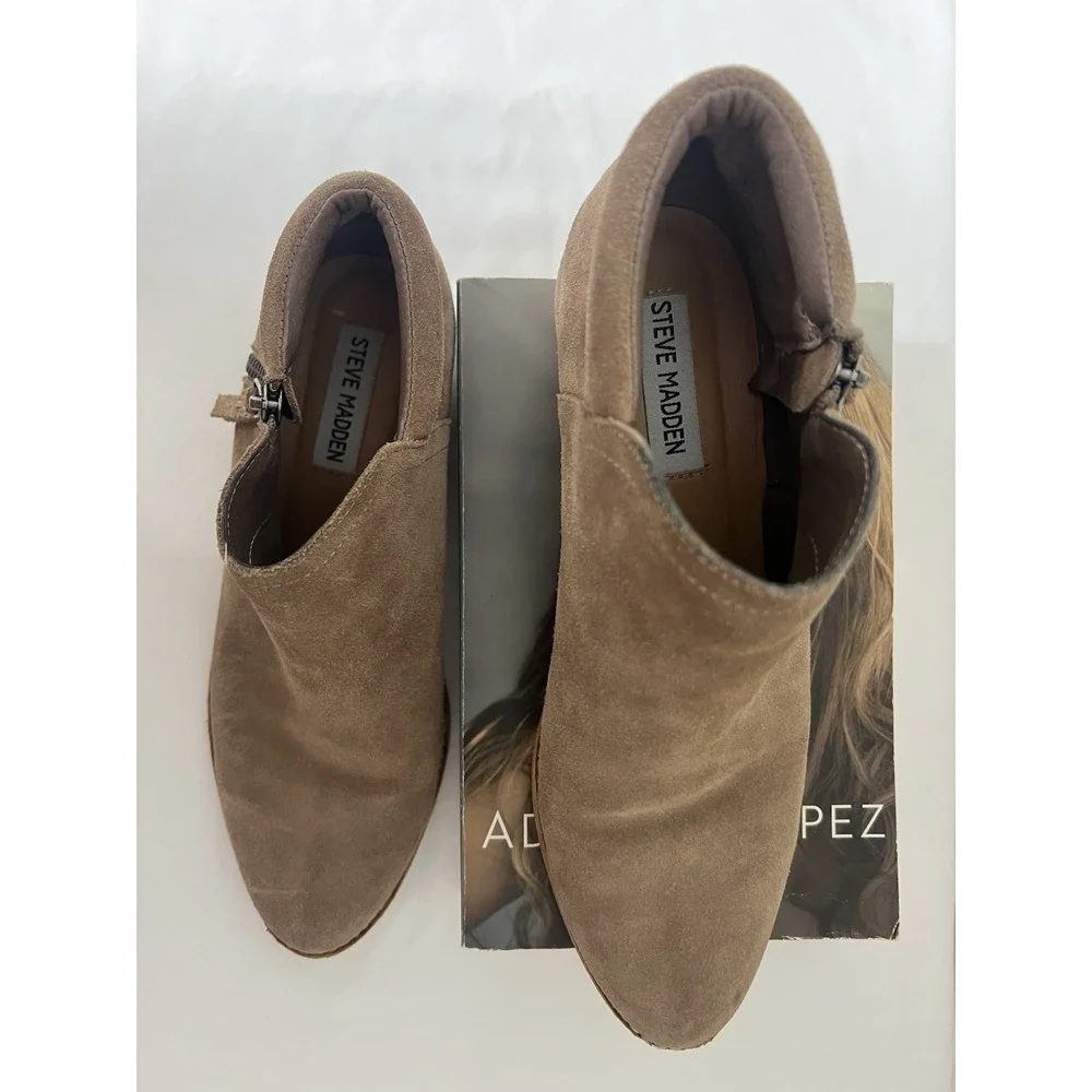 Steve Madden Tobii Suede Taupe Leather‎ Ankle Boho Booties Boots Side Zip Size 8
